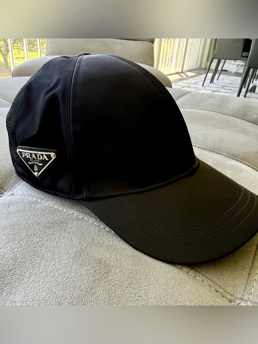 Unisex Prada Black Re-Nylon Logo Baseball Cap